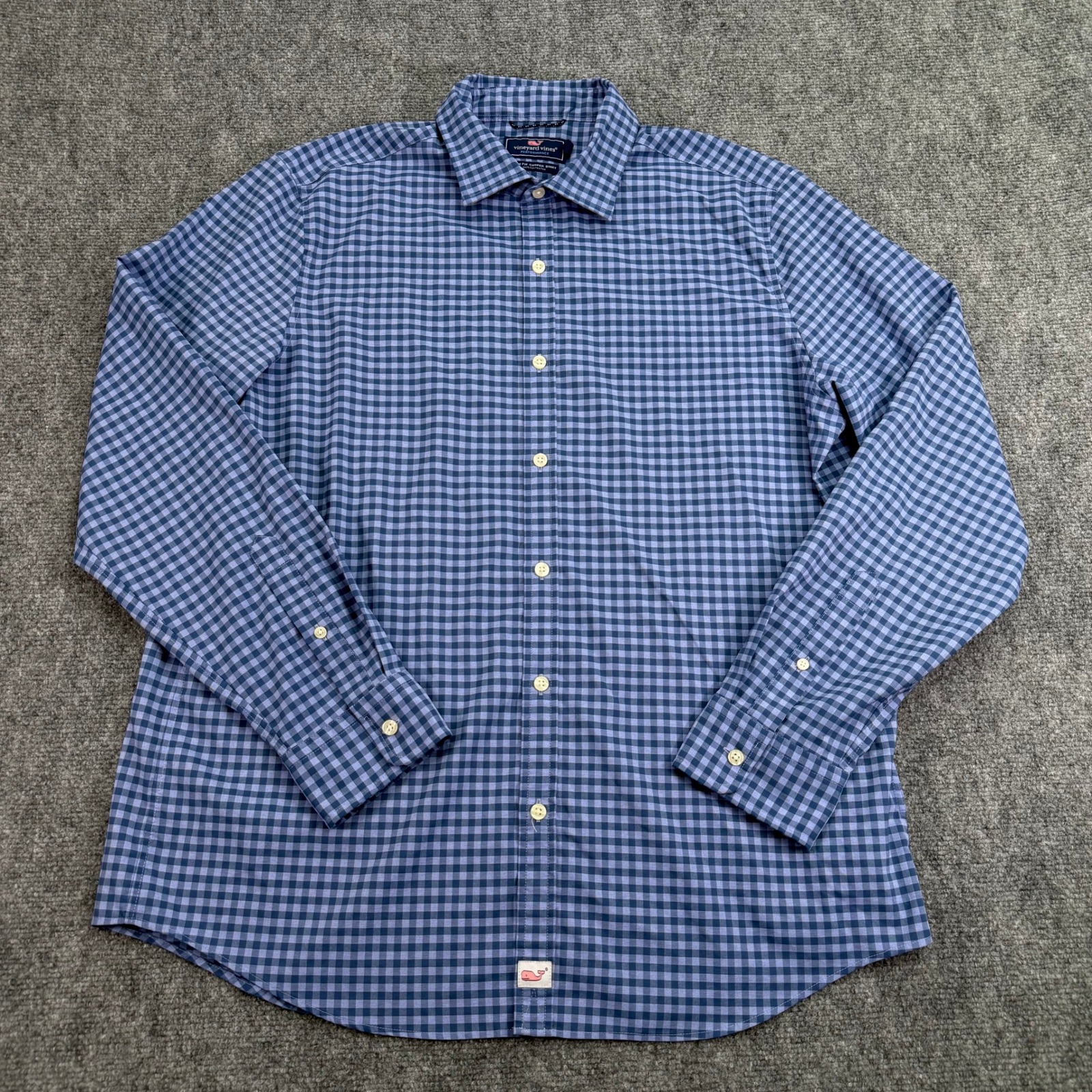 Vineyard Vines Shirt Mens Large Blue Gingham Check Cooper Performance Slim Fit